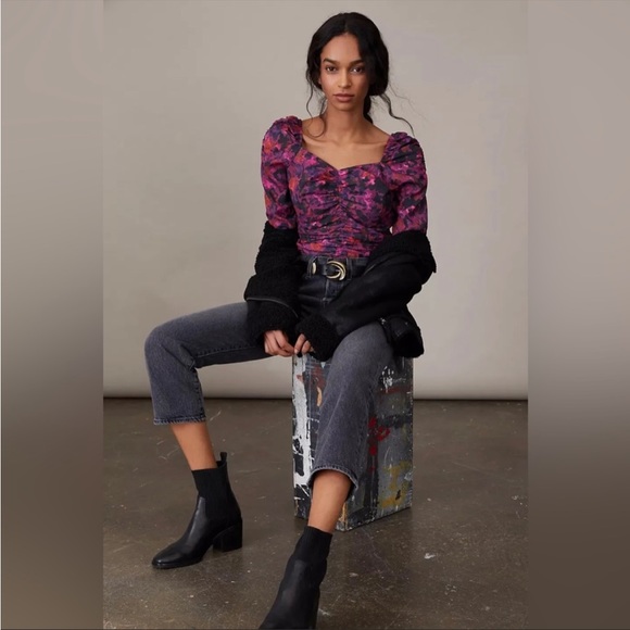 EUC Anthropologie Samant Chauan floral ruched blouse S - Picture 2 of 14